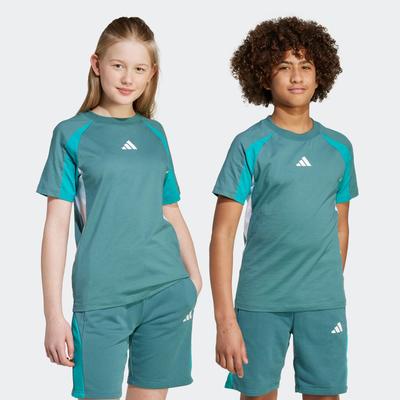 T-Shirt ADIDAS SPORTSWEAR "J CB T", Kinder, Gr. 128, preloved teal, pure teal, weiß, Obermaterial: 100% Baumwolle, sportlich, Rundhals, Shirts Image