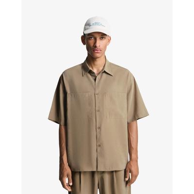 Bershka Short Sleeve Boxy Fit Shirt Men M Sand