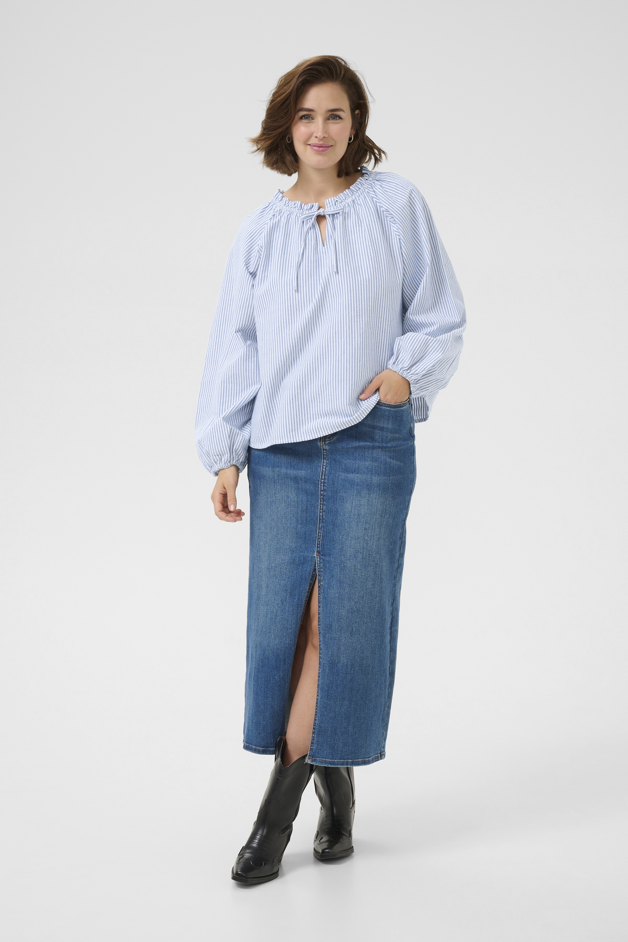 Langarm-Bluse A-shape Blue/White Stripe blue white