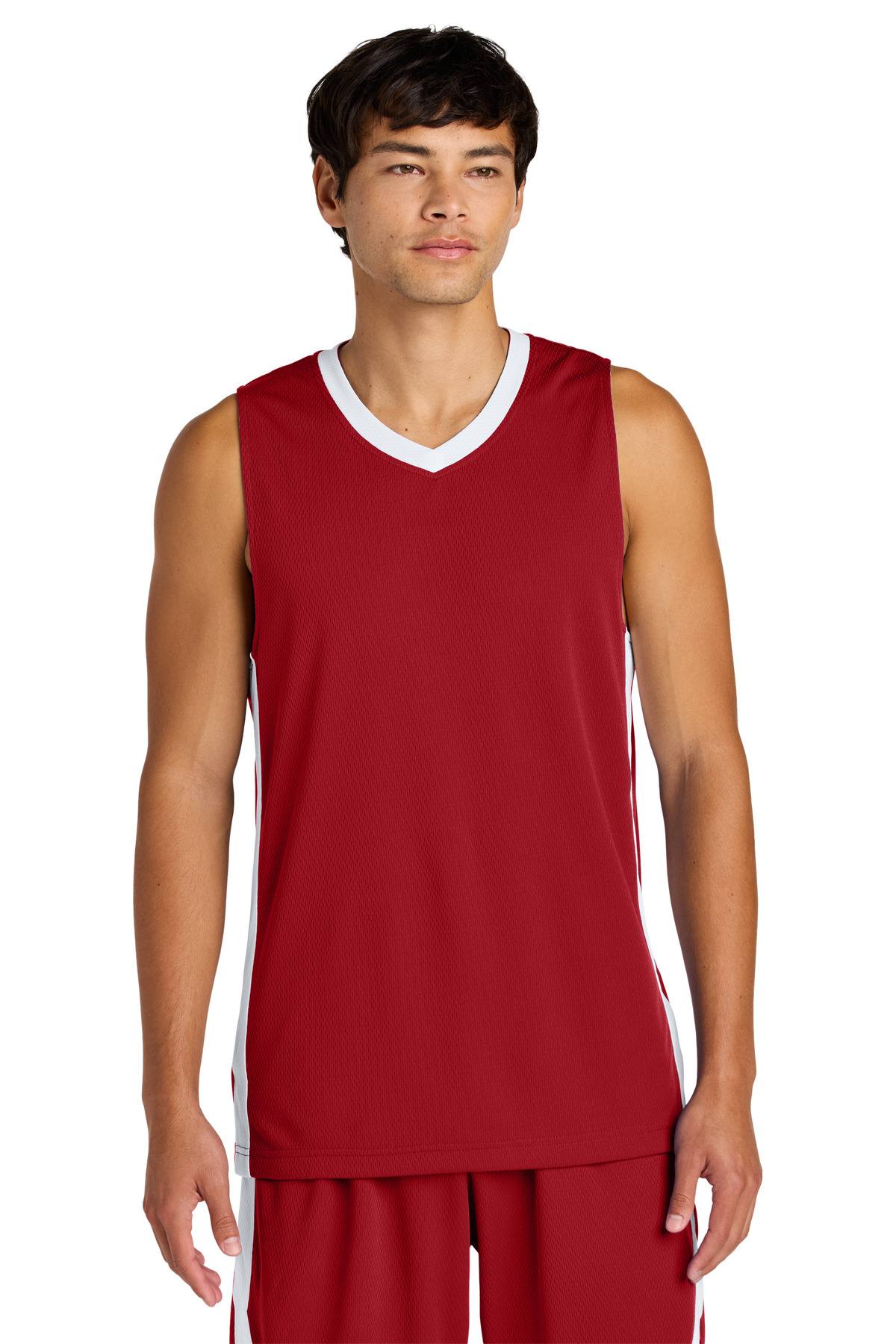 Sport-Tek ST900 Athletic Rival Basketball Rev Jersey T-Shirt in Deep Red/White size XL | Polyester
