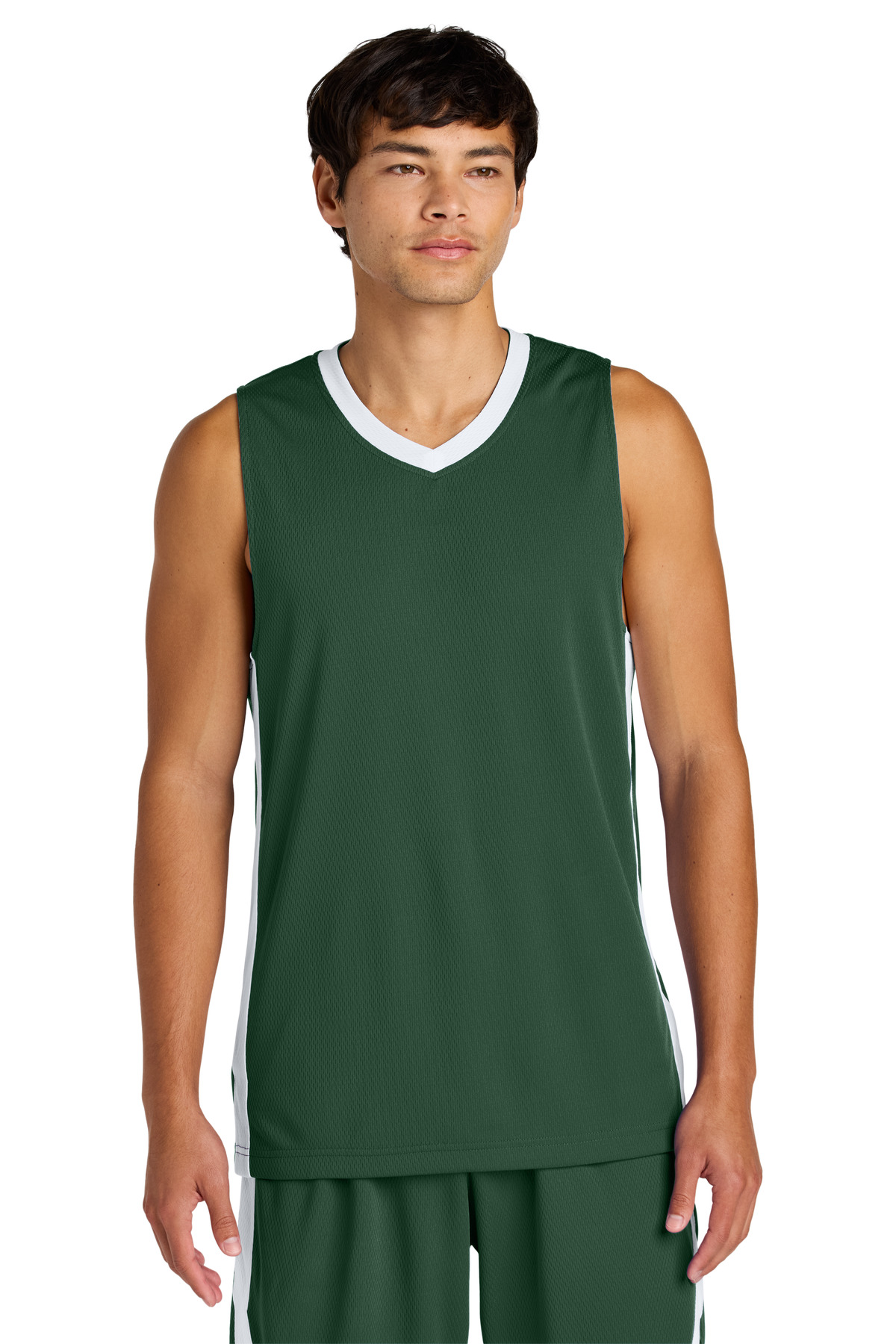 Sport-Tek ST900 Athletic Rival Basketball Rev Jersey T-Shirt in Forest Green/White size Small | Polyester