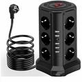 Multipresa protettiva - Multipresa con 5 porte USB e 12 prese, 3 interruttori - Nero. YMYNY