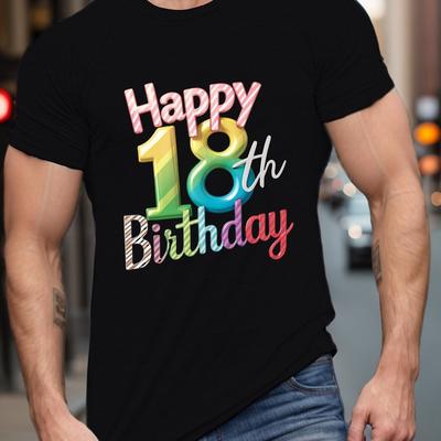 TEMU Happy 18th Birthday Print Tee Shirt, Tees For Men, Casual Short Sleeve T-shirt For Summer Image