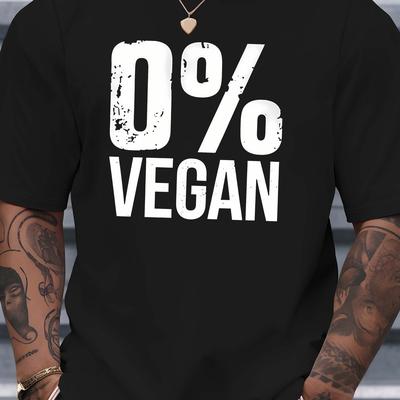 TEMU Men's 0% Vegan Graphic T-shirt - Black Casual Summer Short Sleeve Tee With Distressed White Letter Print, Round Neck, Breathable Polyester Blend For Beach & Resort Wear, Beach T Shirt Image