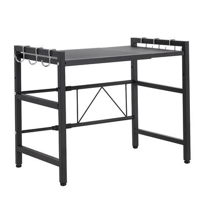 TEMU Microwave Stand Expandable Spice Rack Microwave Rack Kitchen Storage Rack With 3 Hooks Black Image