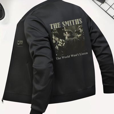TEMU Men's Casual Jacket With Stand Collar & Pockets - Olive Green, The Band , Polyester , Zip-up Closure, Wear Image