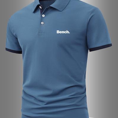 TEMU Men's Casual Bench Logo Shirt - Fabric, Short Sleeve, Regular Fit With Braided Detail, Geometric Pattern, , Navy Blue, Comfortable Clothing | | Soft Fabric Shirt, Knit Image