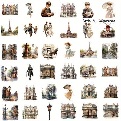 TEMU 36pcs/set Vintage Paris High Quality Stickers, Creative Suit Gentleman Lady Carriage Decorative Notebook Stickers For Journaling And Scrapbooking
