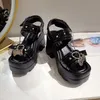 Gothic Sweet Spicy Girls Subkultur Y2k Millennium Pink Love Dark Rock Chain Punk Girl Wedges Plateausandalen Schwarze Y2k-Schuhe