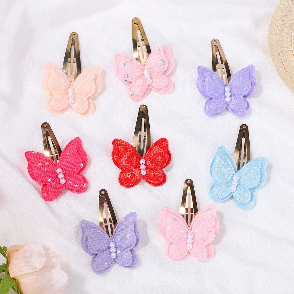 60 Teile/los zufällige schmetterling haarspangen für mädchen haar pony boutique headwear pailletten simulierte perle handgemachte haarspange Image