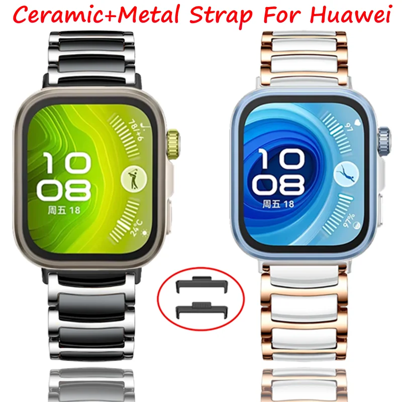 Keramik + Metallarmband für Huawei Watch Fit 4 Pro Edelstahl-Schmetterlingsverschluss-Armband Huawei Watch Fit 3/4 Correa-Zubehör Image