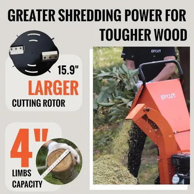 C40 Wood Chipper 4" inch Max Diameter Capacity 9 HP 274cc Gas Powered Engine Heavy Duty Shredder