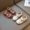 Mädchen Mary Janes Frühlingsstickerei Klassischer T-Riemen Braun Beige Kinder Flache Schuhe