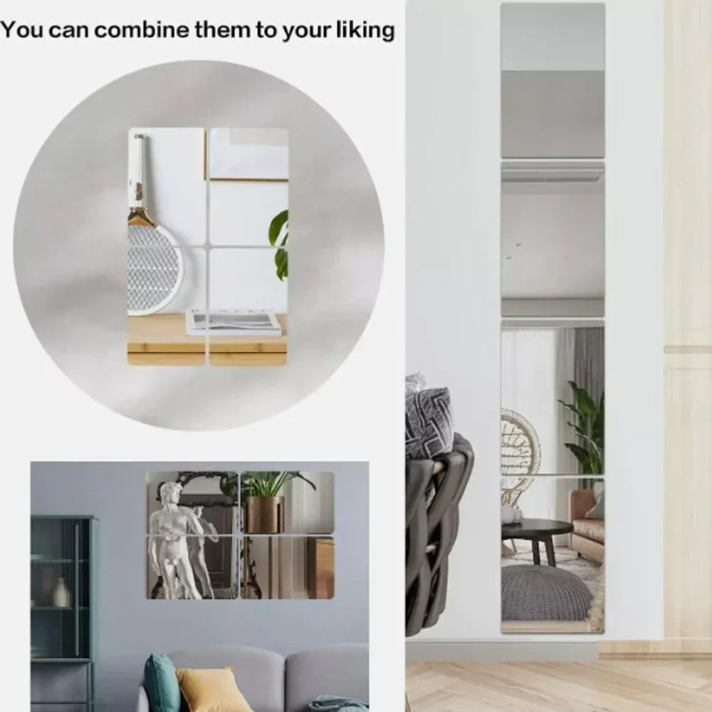 4 Stücke Spiegel Wandaufkleber Acryl Spiegel Kleber Aufkleber DIY Spiegelaufkleber Wandtattoo Für Zuhause Wohnzimmer Schlafzimmer Bad Dekor