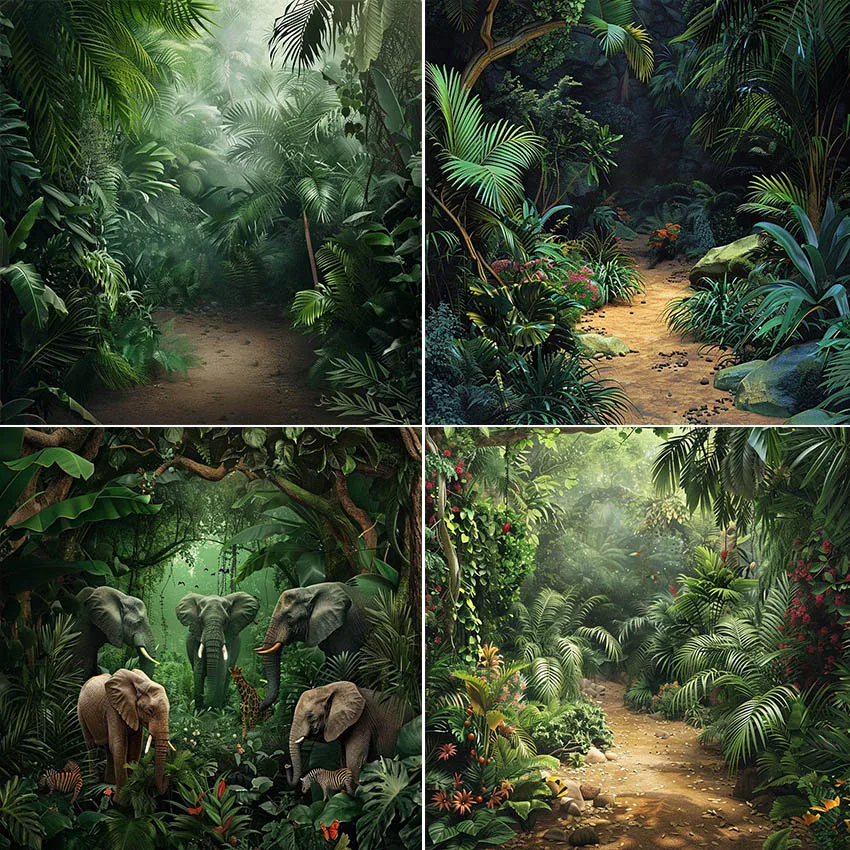 Mehomond Fotografie Hintergrund tropischen Dschungel Safari Palmen Tiere Kinder Geburtstags feier Porträt Dekor Hintergrund Fotostudio Image