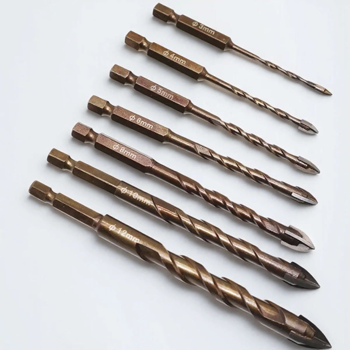 1 x Kreuz-Sechskant-Fliesenbohrer für Glas, Keramik, Beton, Größe 3 bis 12 mm, Hartmetall-Lochschneider-Werkzeug Image