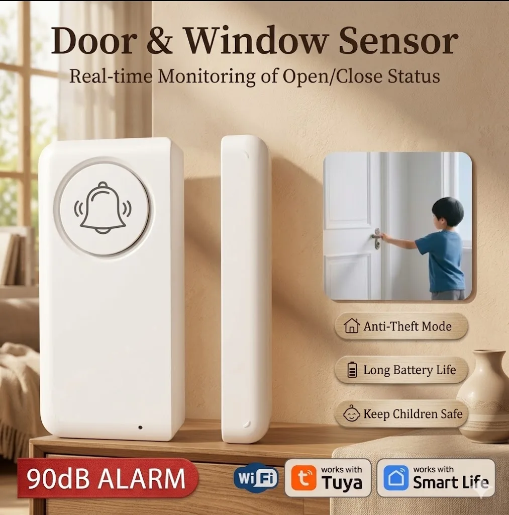 Tuya WIFI Sicherheit Tür Sensor Breaking in Alarm Hause Schutz Anti-Diebstahl 90DB Fenster Offen Detektor Google Alexa sprach Steuerung