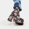 Dame coole Punk-Print Stiefeletten rosa schwarz Design Plateaustiefel Sommer täglich Büro Dame Stiefel Schuhe große Größe