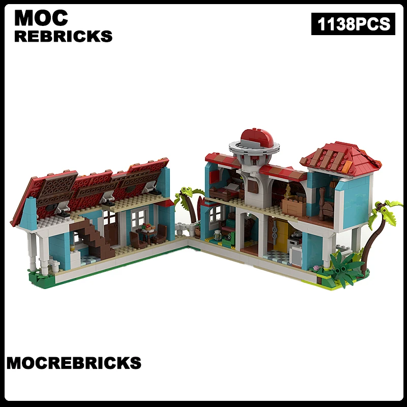 Lilo & Stitch House-Gehäuse, kompatibel mit Set 43268, Strandhaus-Modellbausteinen, DIY-Steine, Spielzeug, Desktop-Display, Geschenk Image