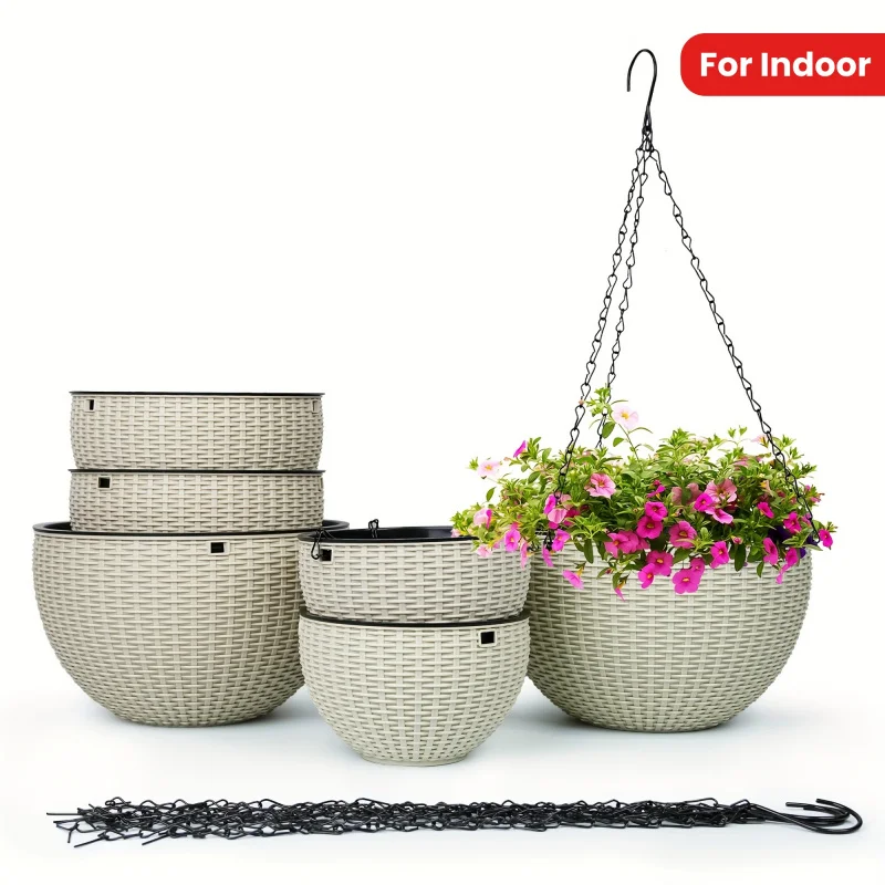 Bambusgewebte große/mittlere/kleine Kombinations-Blumentopf-Pflanzgefäße – hängende Blumentöpfe, Durchmesser 6,6/8,4/10,4 Zoll, geeignet für Image