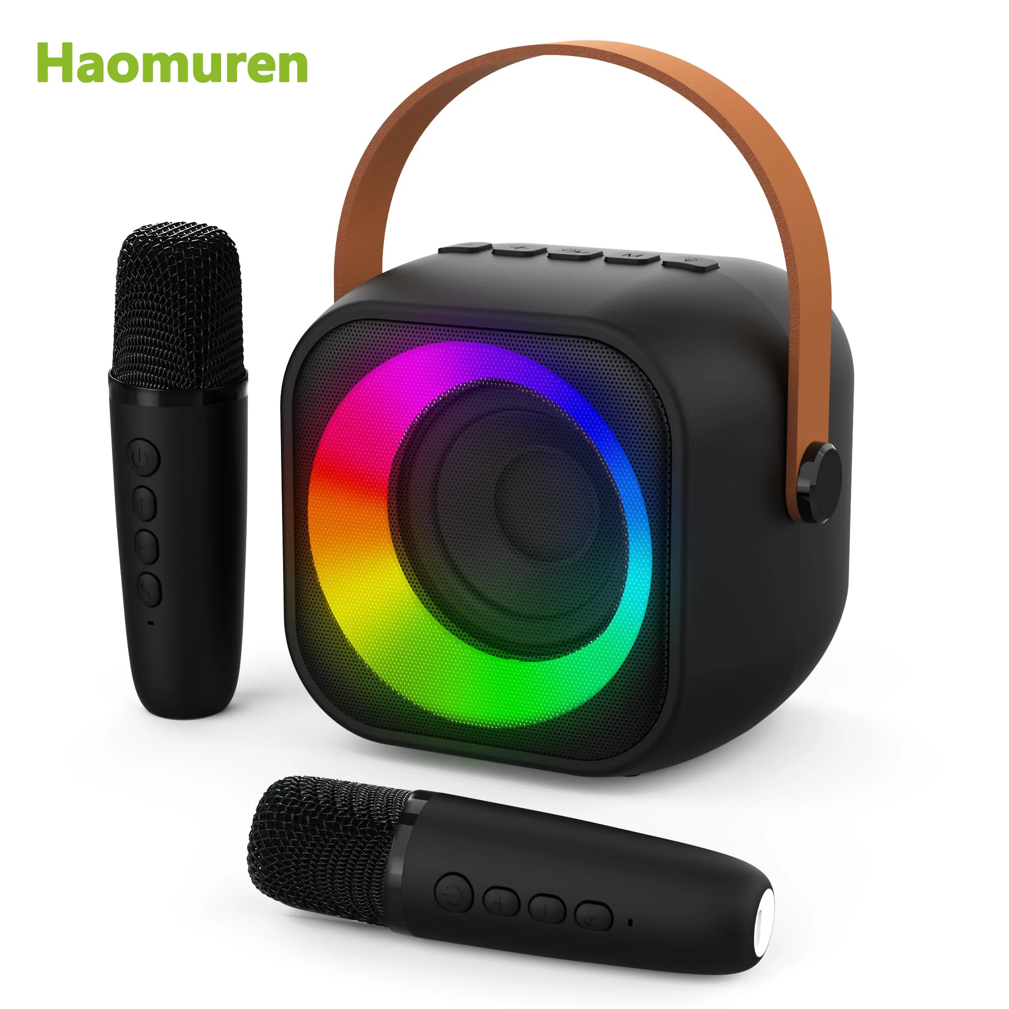 Haomuren Tragbare Karaoke-Maschine mit kabellosem 1 oder 2-Mikrofon, Mini-Bluetooth-Lautsprecher für Kinder, die Familien-Party-Geschenk singen Image