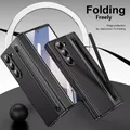Per Galaxy Fold6 S Pen Custodia in pelle per telefono Protezione cerniera e protezione schermo integrata Cover per telefono in pelle per Fold5 Fold4 Nero