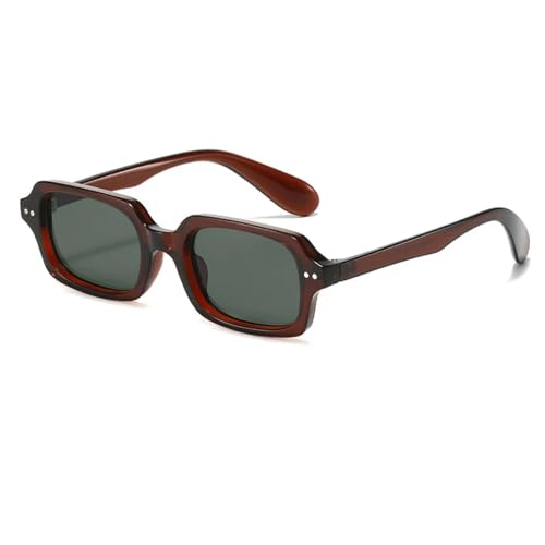 FORLUZ Fashion Small Frame Sunglasses Women for Men Vintage Rivets Punk Shades Uv400 Popular Eyewear(Brown-Green)