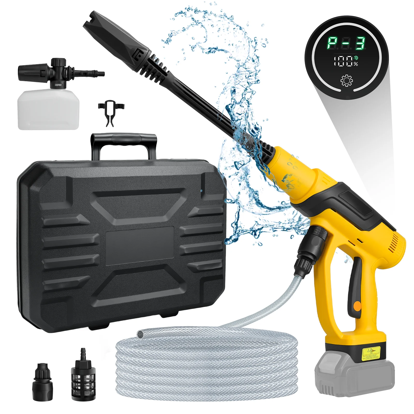 Idropulitrice a batteria Pistola per idropulitrice portatile ad alta pressione senza spazzole da 380 W 653 PSI a 3 velocità per batteria Dewalt 20 V (senza batteria)