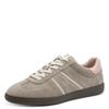 Plateausneaker TAMARIS, Damen, Gr. 42, bunt (taupe, rose), Veloursleder, Lederimitat, unifarben mit Farbeinsatz, sportlich, Schuhe, Freizeitschuh, Halbschuh, Schnürschuh mit gepolstertem Schaftrand