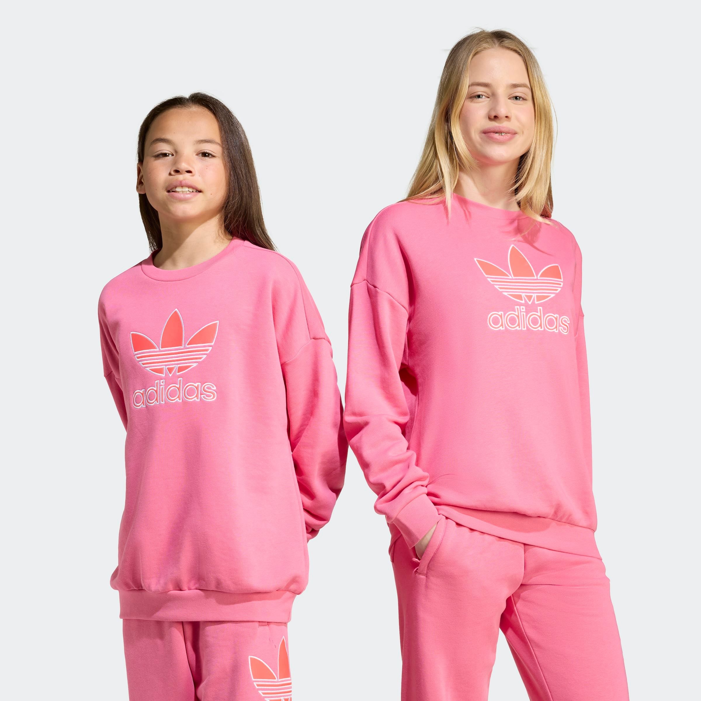 Sweatshirt ADIDAS ORIGINALS "TREFOIL CREW", Kinder, Gr. 152, rosa (pink fusion, lucid rot), Obermaterial: 70% Baumwolle, 30% Polyester, Sweatshirts Image