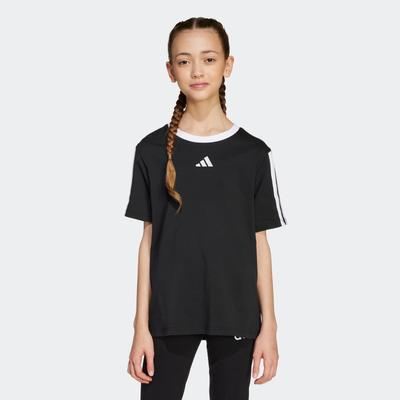T-Shirt ADIDAS SPORTSWEAR "JG 3S BF TEE", Kinder, Gr. 152, schwarz-weiß (schwarz, weiß), Obermaterial: 100% Baumwolle, sportlich, Rundhals, Shirts Image