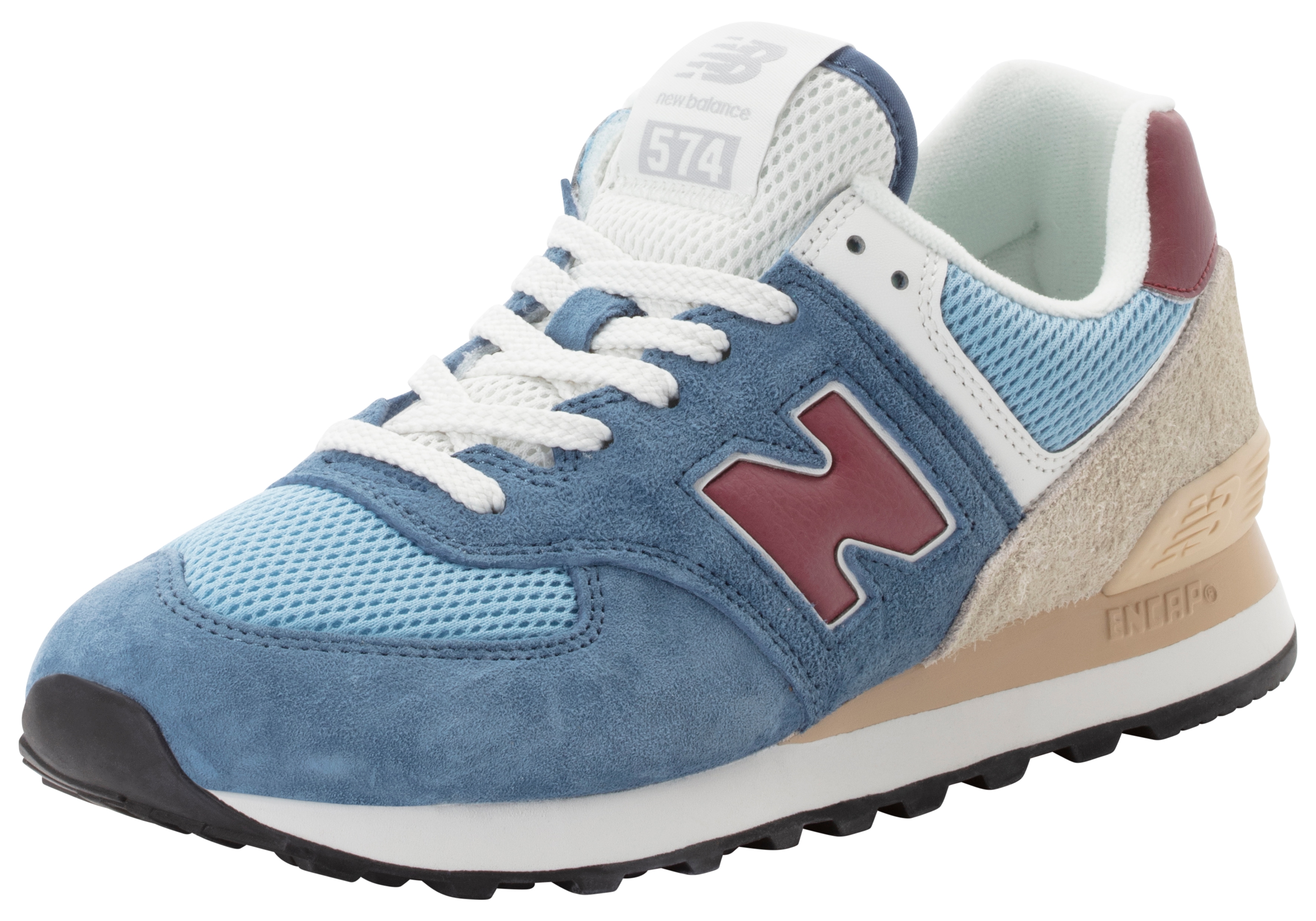 Sneaker NEW BALANCE "574", Damen, Gr. 37, blau (shoreline blau, stillwater), Leder, Textil, mehrfarbig, Schuhe Sneaker