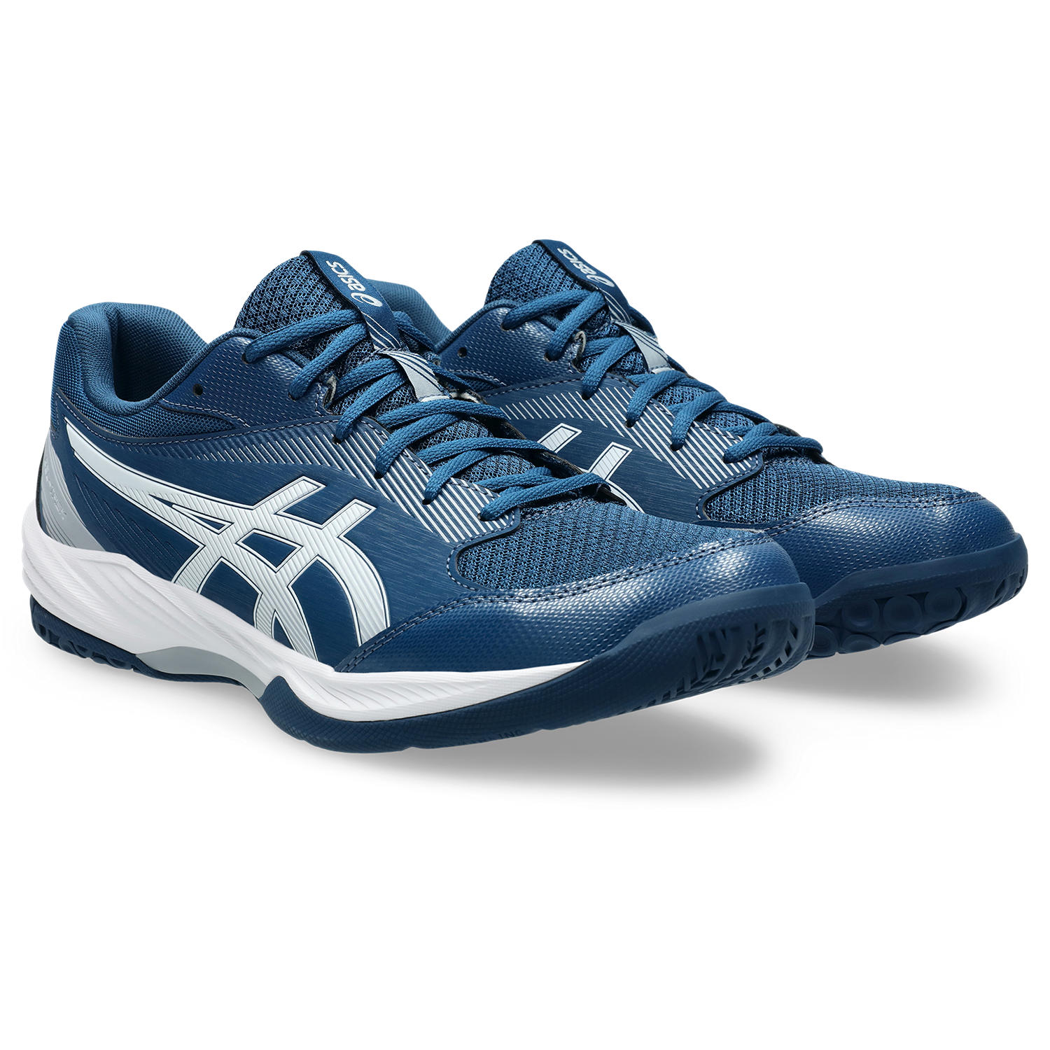 Hallenschuh ASICS "GEL-TASK 4", Herren, Gr. 46,5, weiß (mako blau, weiß), Synthetik, Schuhe Hallenschuh, für Hallensport
