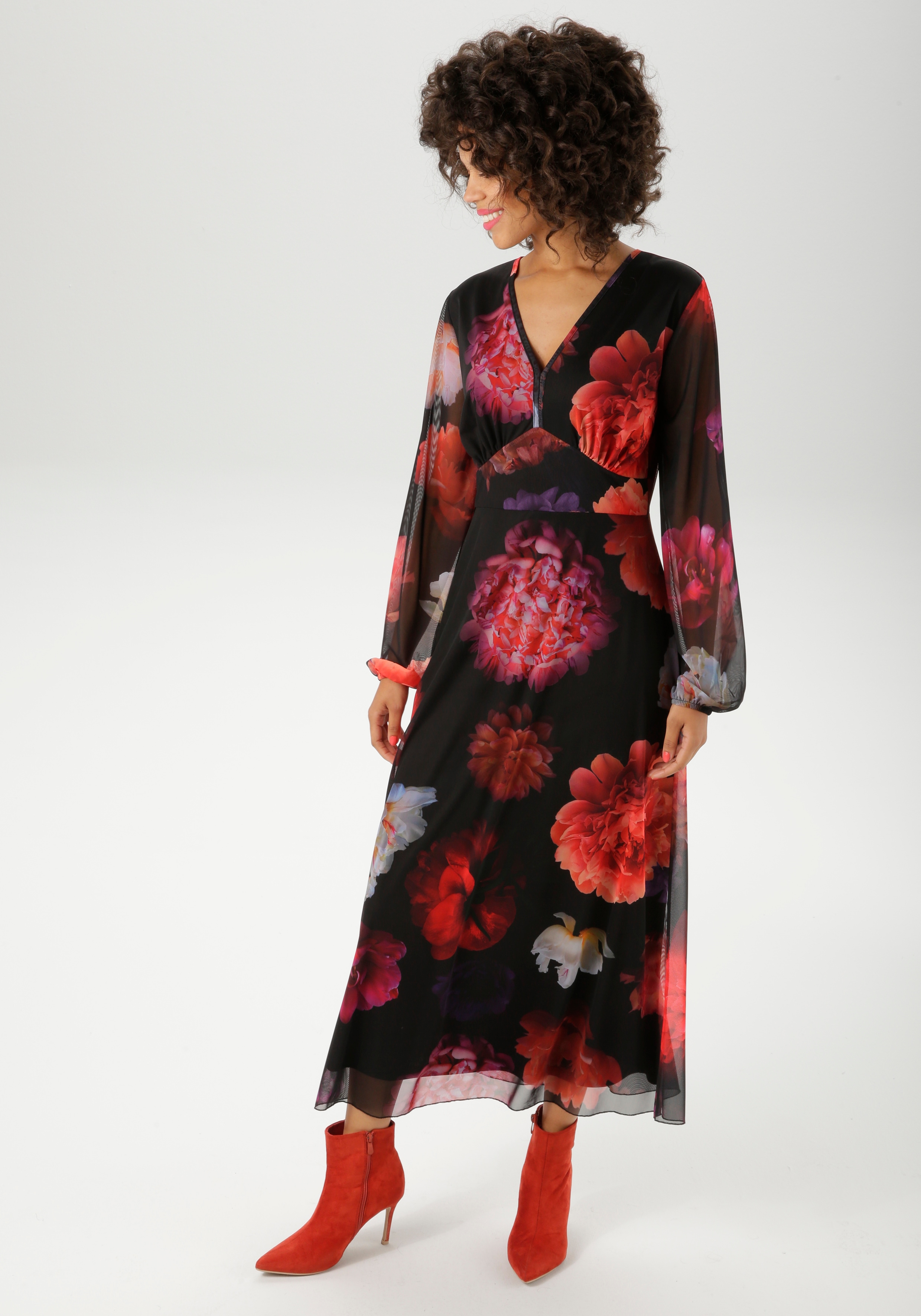 Maxikleid ANISTON CASUAL, Damen, Gr. 44, N-Gr, rot (schwarz, rot, orange, bordeaux, apricot, lila, fuchsia, pink, wollweiß, gelb, hellgrün, hellblau, klahi, braun), Mesh, Obermaterial: 95% Polyester, 5% Elasthan. Futter: 100% Polyester, bedruckt,...