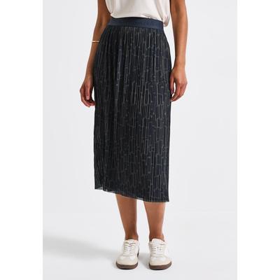 Plisseerock STREET ONE, Damen, Gr. 38, deepwater blau, Stoff, 95% Polyester, 5% Elasthan, bedruckt, casual, normal wadenlang, Röcke, mit allover Print Image