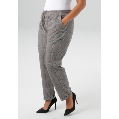 Schlupfhose ANISTON PLUS, Damen, Gr. 54, N-Gr, beige, schwarz, bordeaux, Jersey, Sweatware, Obermaterial: 65% Polyester, 33% Viskose, 2% Elasthan, kariert, modisch, figurumspielend lang, Hosen, in trendigen Karodessin - NEUE KOLLEKTION Image