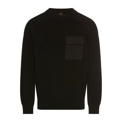 Strickpullover BOSS ORANGE "Kalamaro", Herren, Gr. XXXL, schwarz (schwarz001), Strick, Obermaterial: 100% Baumwolle, unifarben, casual, regular fit hüftlang, Rundhals, Langarm Bündchen, Pullover, mit Brusttasche Image