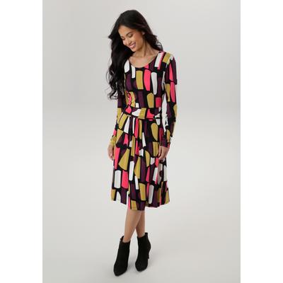 Jerseykleid ANISTON SELECTED, Damen, Gr. 36, N-Gr, weinrot, wollweiß, pink, schwarz, senf, Jersey, Obermaterial: 95% Viskose, 5% Elasthan, gemustert, bedruckt, feminin, figurumspielend knieumspielend, Rundhals, Langarm, Kleider, mit modernen,... Image