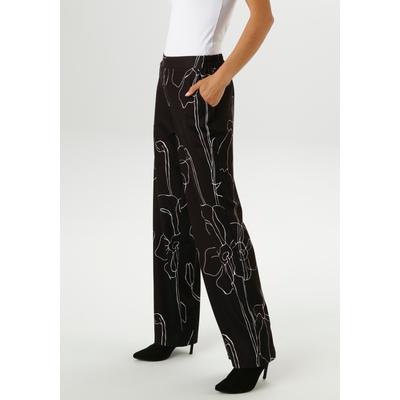 Schlupfhose ANISTON SELECTED, Damen, Gr. 42, N-Gr, schwarz-weiß (schwarz, weiß), Jersey, Obermaterial: 78% Polyester, 16% Viskose, 6% Elasthan, gemustert, bedruckt, modisch, lässig geschnitten knöchellang, Hosen, mit trendigem Allover-Druck - NEUE... Image