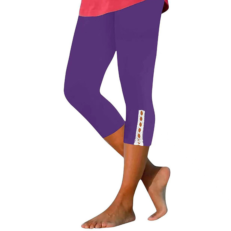 Women's Capri Pants Leggings Cozy Leggings Fashion Streetwear Calf-Length Natural Plain Elastic Waist Comfy Outdoor Comfortable Outdoor Holiday Weekend Black White Fuchsia Purple Summer Regular Fit