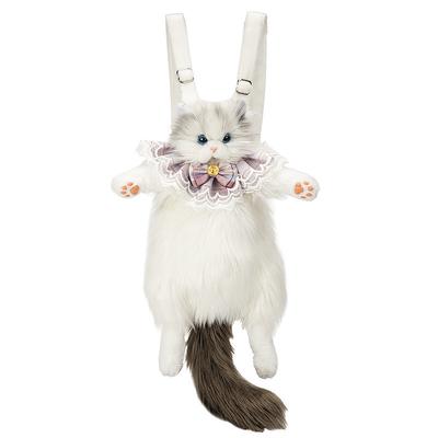 Stuffed Animals Backpack - Cute Cat plush Backpack Handcrafted Realistic Cat Shaped Backpack Idea for Birthdays Anniversaries Ordinary days Large Ragdoll Bag