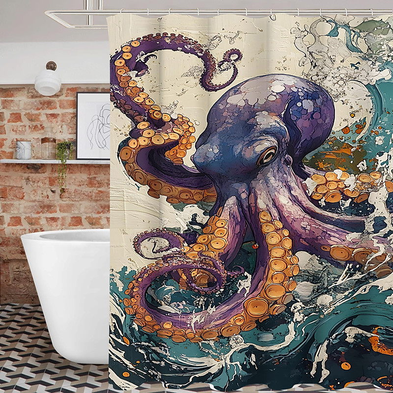 Ocean Animal Turtle Shower Curtain with Hooks for Bathroom Shower Curtain Bathroom Decor Set Polyester Waterproof 12 Pack Plastic Hooks