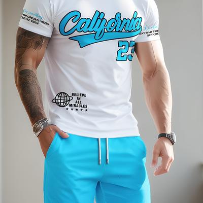 TEMU Men's 2pcs Set Featuring Stylish Letter And Number 3d Printed T-shirts. Image