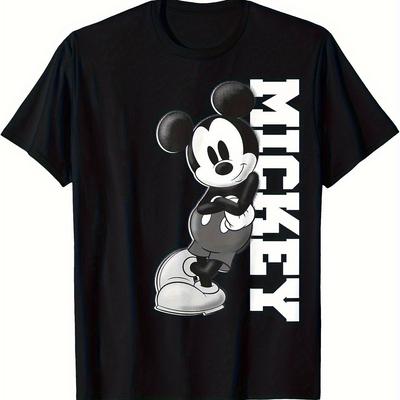 TEMU Licensed Mouse Pattern Unisex Pure Cotton T-shirt- Black Short Sleeve Casual T-shirt, Iconic Design, 100% Cotton, Machine Washable, Suitable For Image