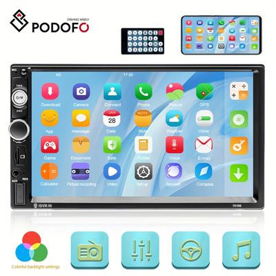 TEMU Podofo Double Din 7 Inch Touch Screen Car Stereo Support Fm Radio Phone Usb/tf/aux With Backup Camera, Without Battery Image