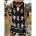 Per donna Mini Abito Vestito Estivo Abito a trapezio Abito Estivo Abito a spalle scoperte Casual Ferie Spiaggia Vestibilità regolare Grafico Tribale Senza Maniche Scollo a V Nero Bianco Rosso Grigio