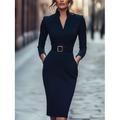 Elegantes schwarzes Cocktailkleid mit Kolonne langen Ärmeln formell für Hochzeitsgäste Tee-Länge Hemdkragen und Gürtelschlitzdesign 2025