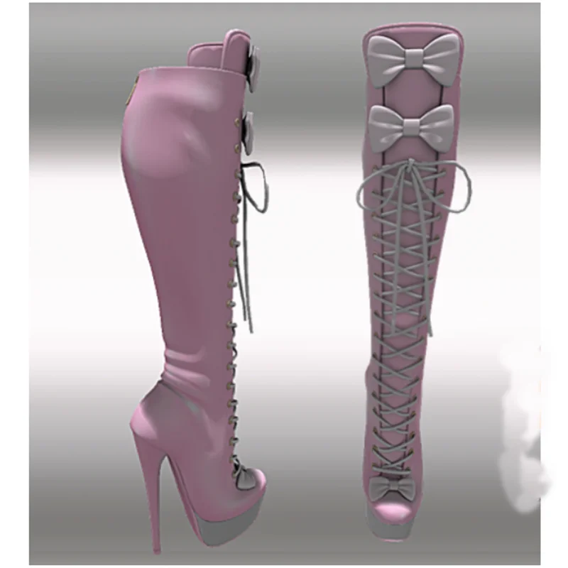 Rosa Lace Up Bogen Knoten Plattform Stiefel Dünne High Heel Runde Kappe Mode Sexy 2025, Winter Große Größe Frau Schuhe Zapatillas Mujer