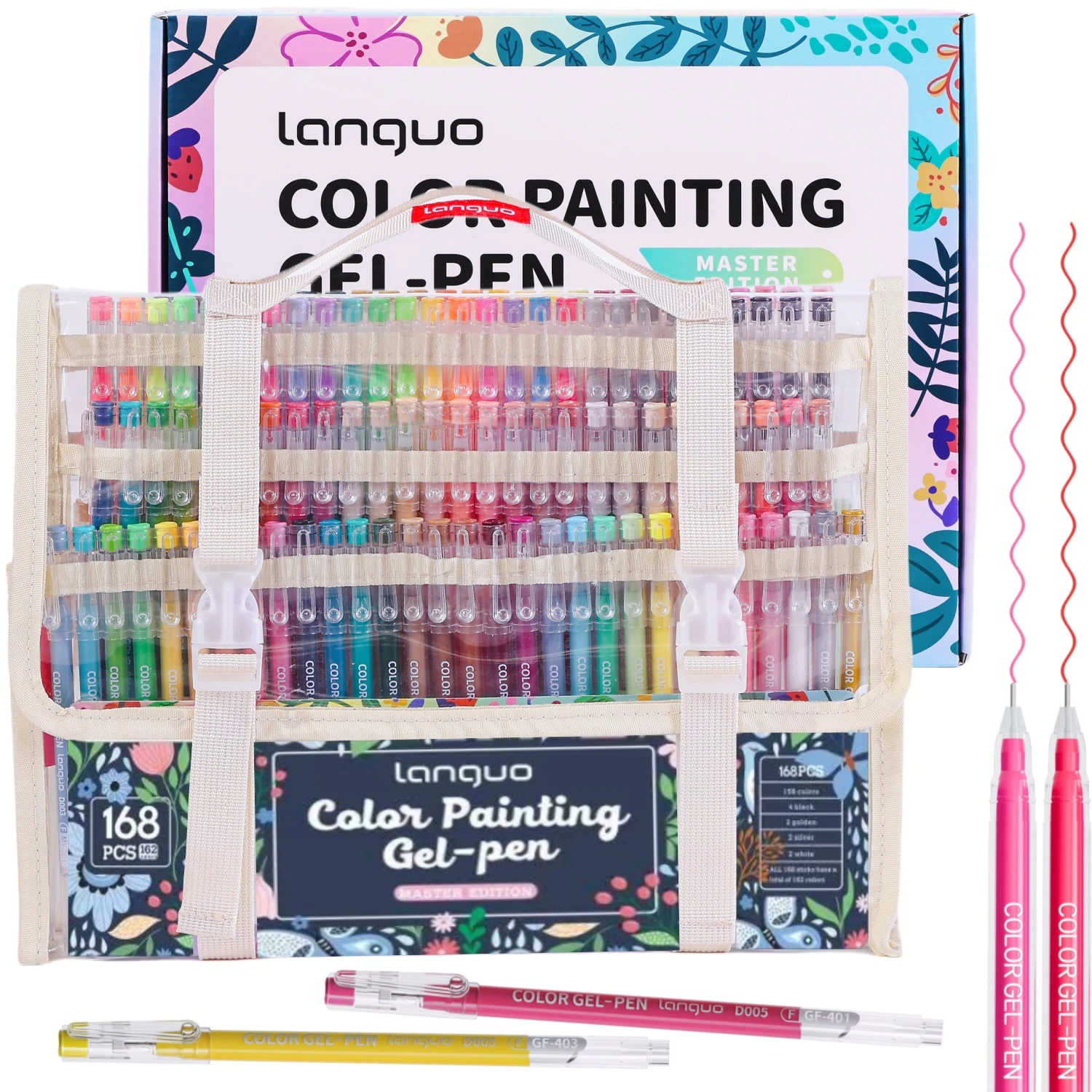 Farbmalerei-Gelstift-Set, 168 Stück/162 Farben, 0,6 mm Nadelspitze, reiche Farbe, große Kapazität, Tintenstifte, Künstlerbedarf für Tagebuch, Karte, DIY Image