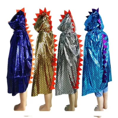 Kunststoff Dinosaurier Umhang Cosplay Kostüm Kapuzenumhang für Kinder Zauberer und Mädchen Hexe Cosplay Kind Kostüm Halloween Party Umhang Image